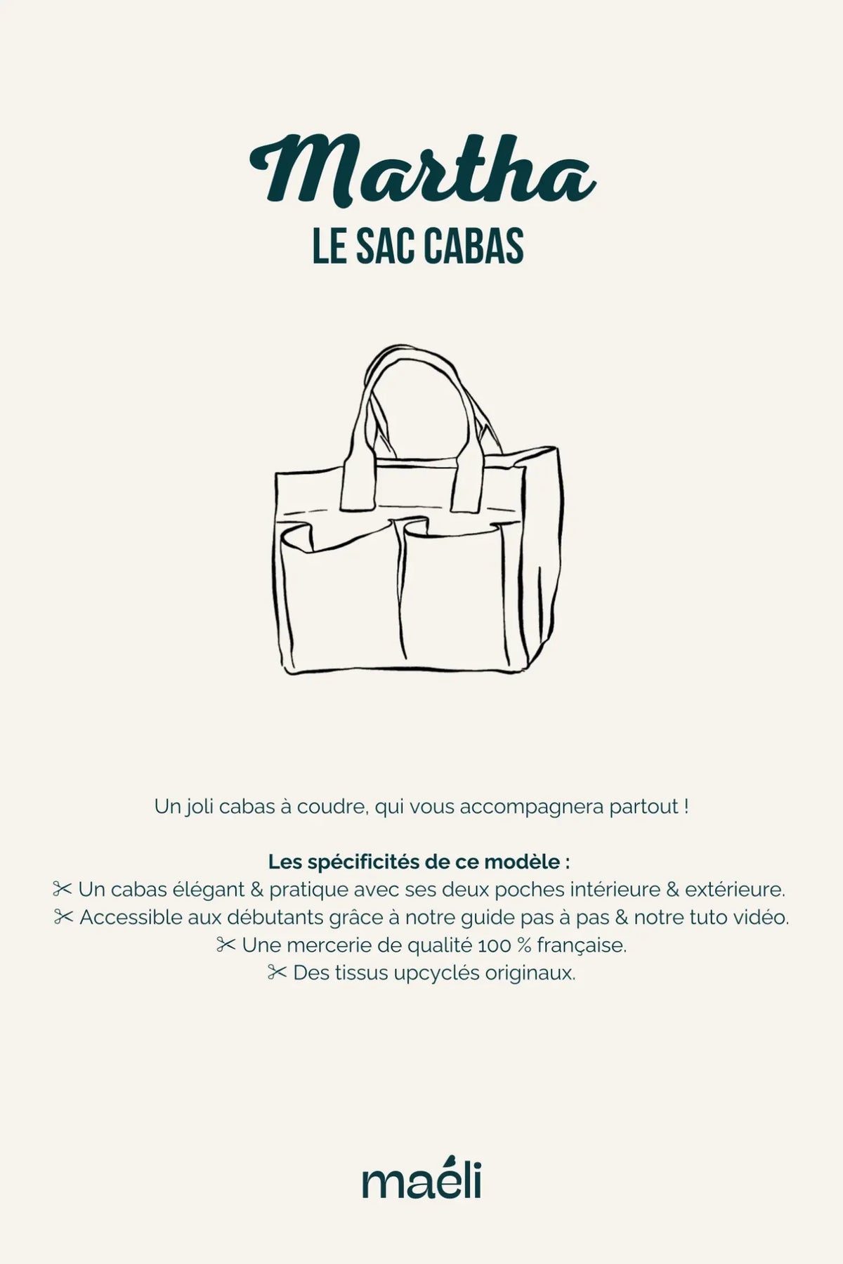 Illustration technique du patron du sac cabas Martha.