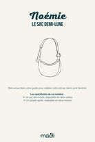 Illustration technique du sac demi-lune Noémie, guide couture.