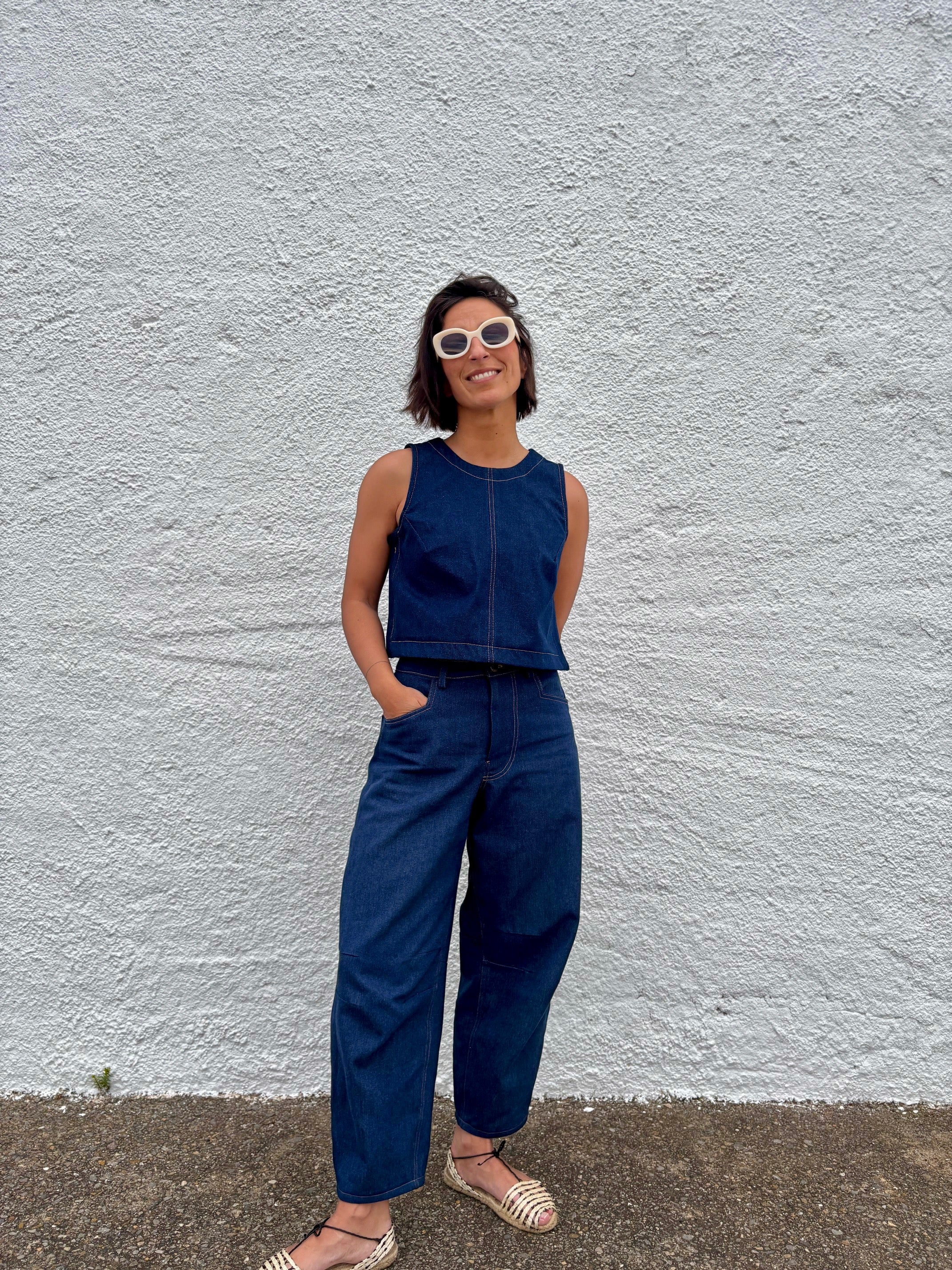 patron salopette femme anais version pantalon coupe barrel taille haute jambes larges structurees